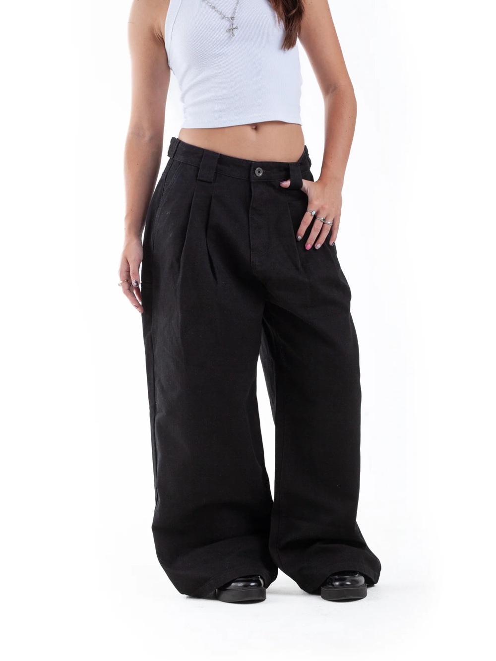 Baggy Black Selvedge Wide Leg Jeans XS High Rise Skater Y2K Streetwear Structure